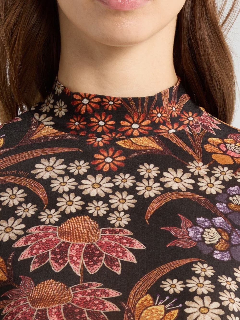 FARM Rio Black Floral Mock-Neck Long Sleeve Top - Picture 4 of 4